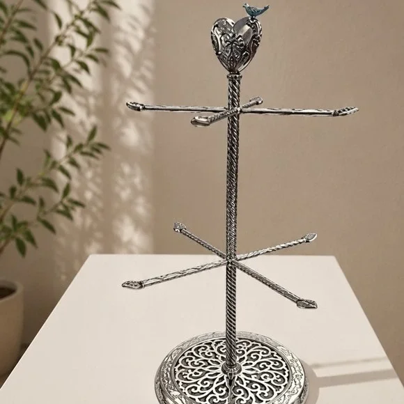 Brighton Songbird Jewelry Tree Stand Silver 2 Tiers Bluebird Necklace Holder HTF