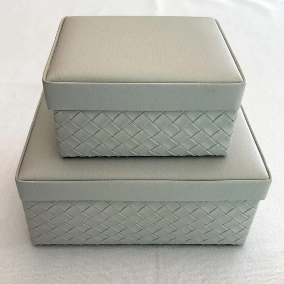 Decor Wallfetish Faux Leather Basket Weave Trinket Jewery Hinged Boxes Like New