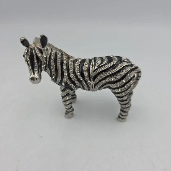 Bejeweled ZELDA Zebra Bling Full Crystal Trinket Box Pewter With Enamel