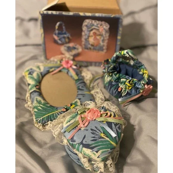 Vintage Tropicana Fabric 3pc Assortment, Frame, Jewelry Box And Basket