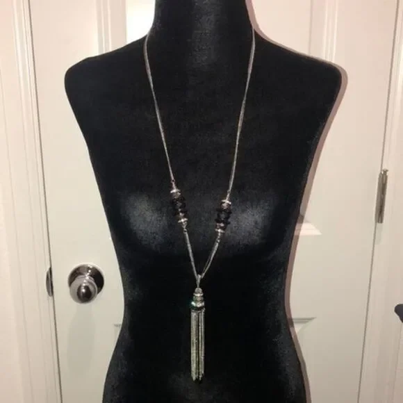 INC long necklace silver tone with glass Brad’s necklace