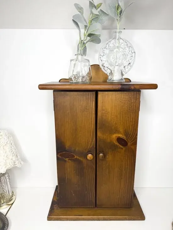 Large Vintage Wooden Jewelry box with drawer and hangers double doors