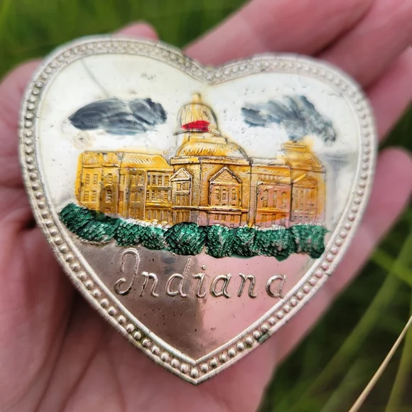 Vintage Indiana Heart Shaped Jewelry Box ~ Silvertone ~ 1960s ~