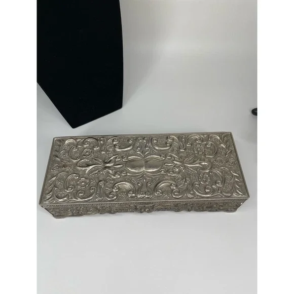 Godinger Silver 1992 Jewelry Box Silver Plated Ornate Floral Trinket Box VTG