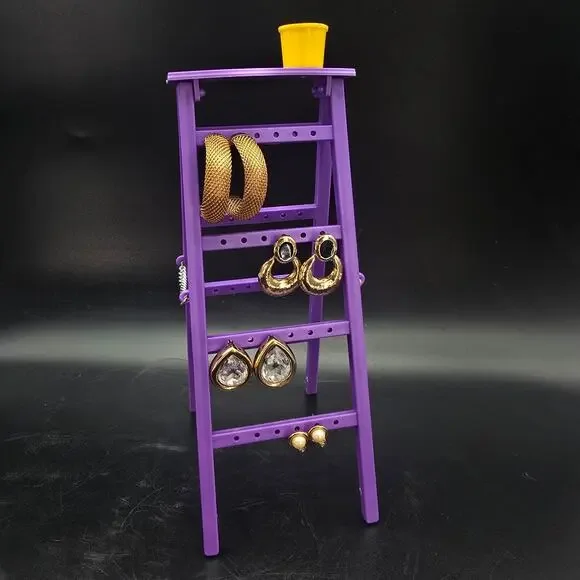 Vintage Purple Ladder Earring Rack Tree with Paint Bucket Plastic 1980s