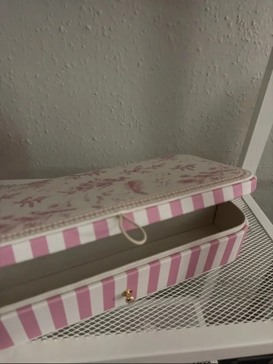 Striped Pink Jewelry Organizer Box with Ring Rolls