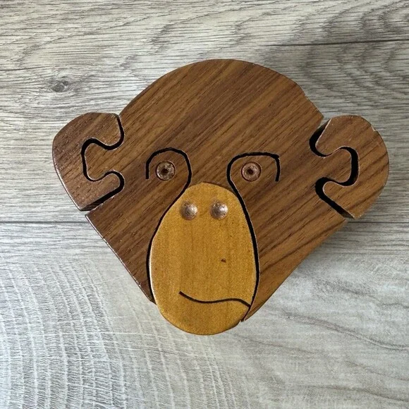 VTG Handcrafted Wooden Monkey Puzzle Trinket‎ Box Teacher Gift Unique