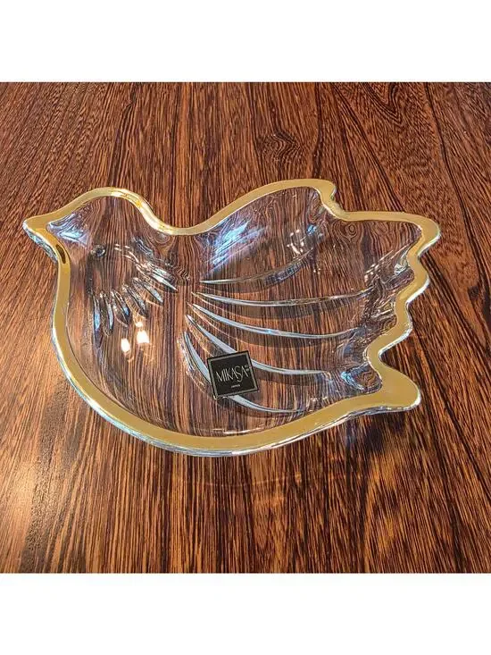 Mikasa Crystal 24KT Gold Rim Dove Peace Trinket Candy Dish Love Bird Gift