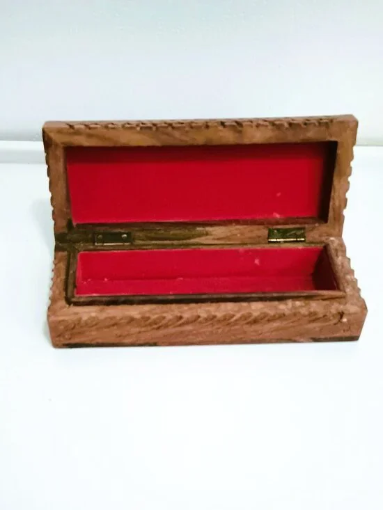 Hand Carved Floral Wooden Trinket Box Vintage Jewelry Storage Velvet Lining
