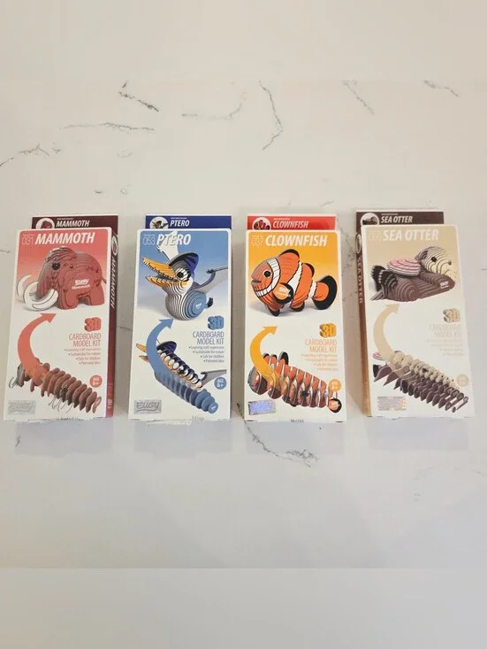 EUGY 3D Cardboard Model Kit Lot of 4 Ptero Otter Mammoth Clowfish New Dodoland