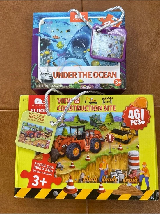 MiniWhale Floor Puzzle Bundle Under the Ocean & Construction Site NWT 46 Pc