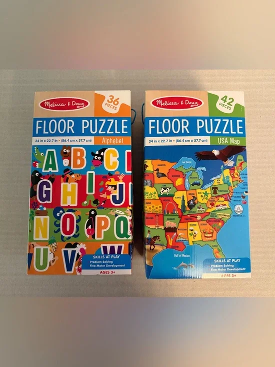 Set of Melissa & Doug Kids Floor Puzzles - Alphabet & United States Map