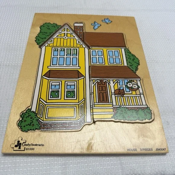 1996‎ Vintage Judy Instructo Yellow House Wooden Puzzle 3 Pc #J040047 Toy Game