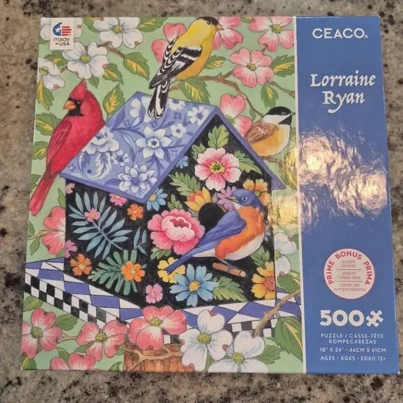Ceaco Lorraine Ryan Birdhouse 500 pc Jigsaw Puzzle, New, Box Damaged