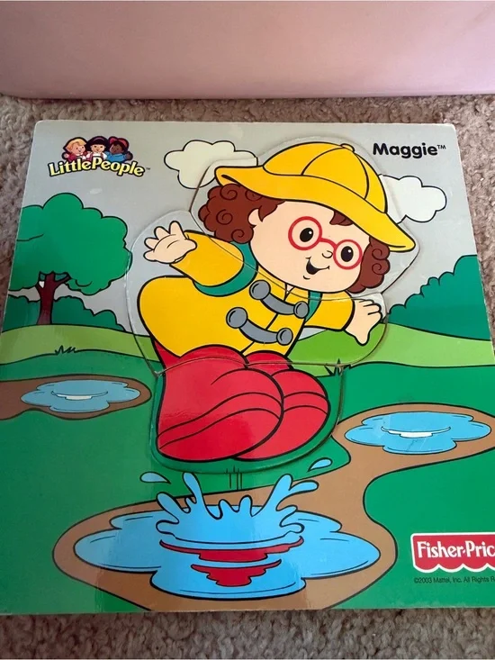 Vintage Fisher-Price Little People Maggie Puzzle - Yellow Raincoat & Red Boots