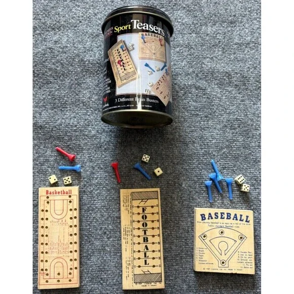 Game Sport Teasers 3 Brain Teasers in Metal Tin VTG 1993 Baseball Basketball ...