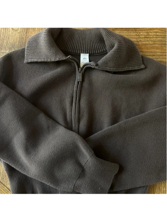Alo Yoga scholar knit cropped full zip jacket size S