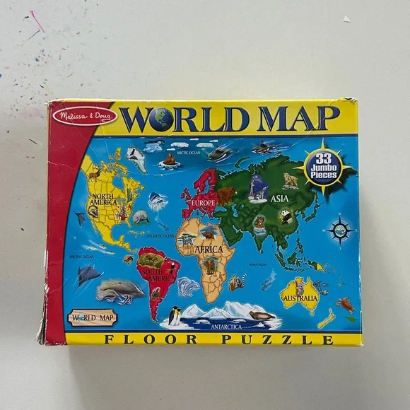 Melissa & Doug World Map Floor Puzzle - Blue, Green, Yellow, Red