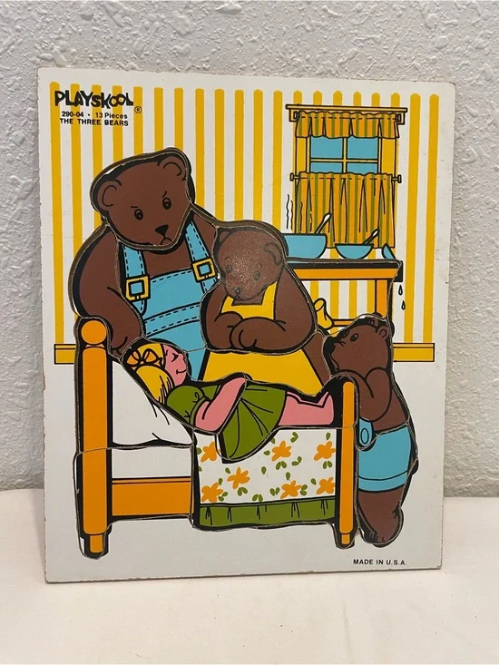 Playskool The Three Bears Vintage Wooden Puzzle - Brown & Yellow
