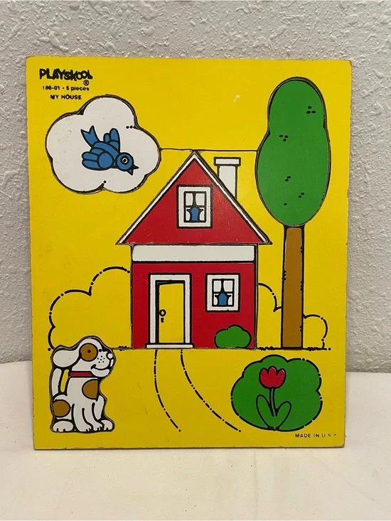 Playskool My House Wooden Puzzle - Red House on Yellow Background