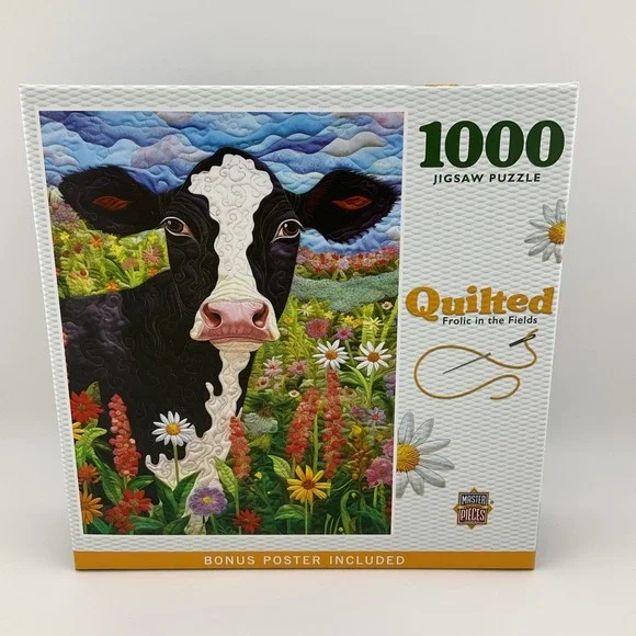 MasterPieces Quilted Look Frolic in the Fields 1000 Piece Puzzle Cow & Flower‎