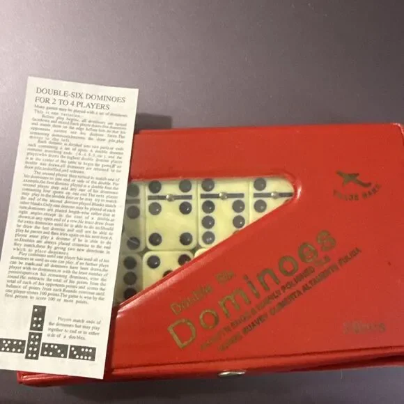 Vintage Dominoes Double Six 28 Tile Set Taiwan Red Case Classic Game Night Fun