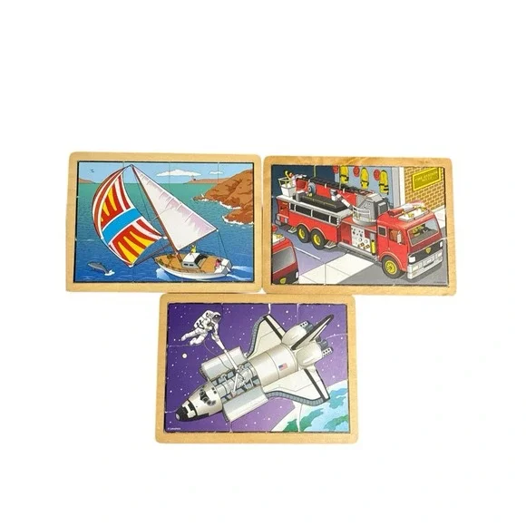 Vintage Lakeshore Wood‎ Puzzles Community Transportation boys and girls lot of 3