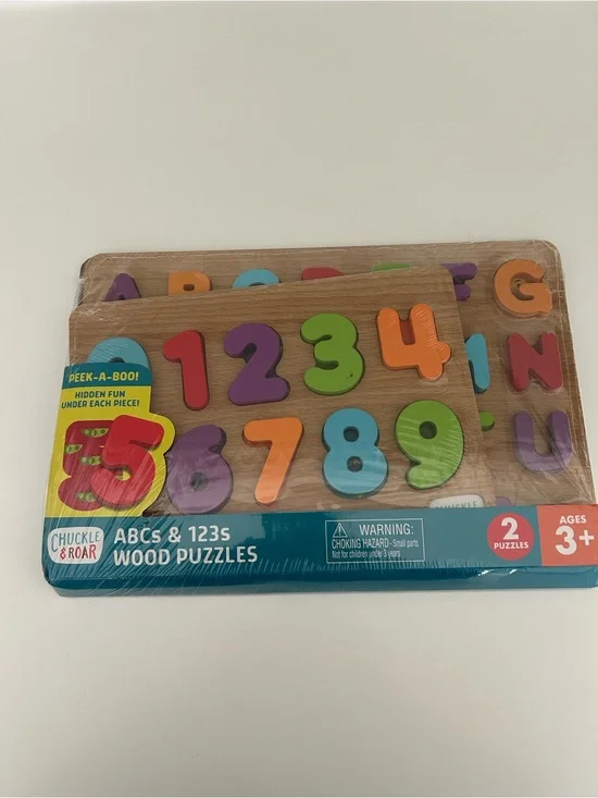 Chuckle & Roar ABCs & 123s Wood Puzzles - Colorful Numbers and Letter -2 Puzzles
