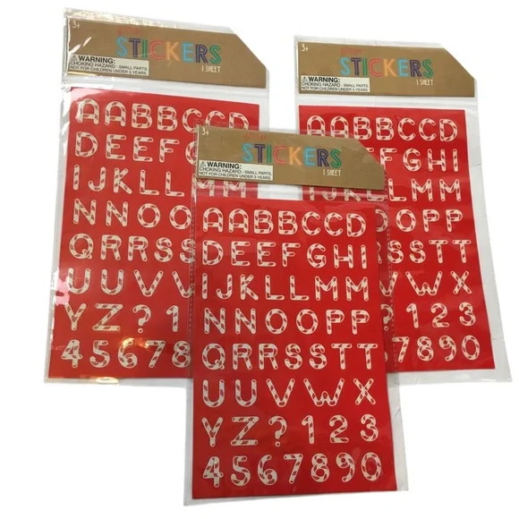 Alphabet Number Glitter Stickers Candy Cane Christmas 3 Sheets 165 Total NEW