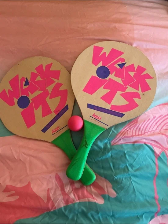 Aqua Pink and Green Wacky Wits Paddle Ball Set