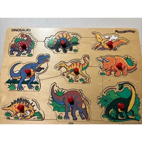 Wood Dinosaur‎ Puzzle From Small World Toys 2002 Puzzibilities Baby Toddler Play