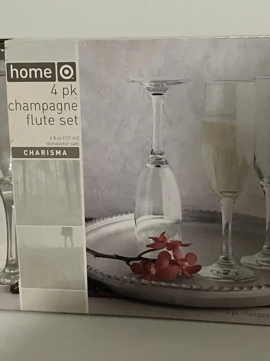 Target Home Champagne Flute Set 4 pack. Charisma Style Glasses. New in box.