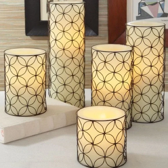 Ivory Pillar Candle with Metal Lattice Holder