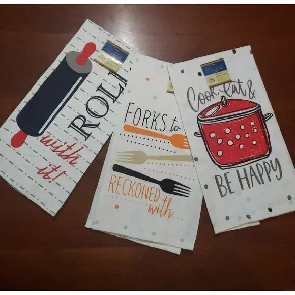 Set of 3 funny kitchen towels flour sack