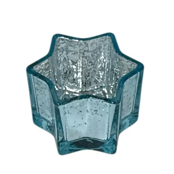 Blue Glass Star Candle Holder Teal Votive Coastal Decor NEW