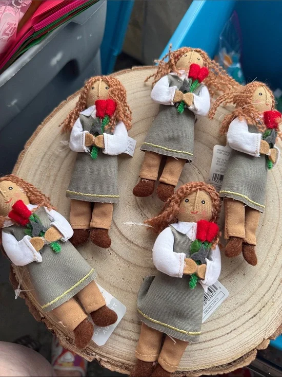 NWT Ornaments Handmade Style Folk Doll with Red Tulips (Set of 5)