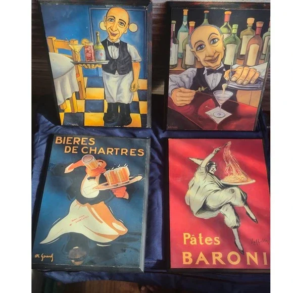 Set of 4 Vintage Decoupage Wall Art Target 2003 Will Rafuse O.K. Gerard Bistro