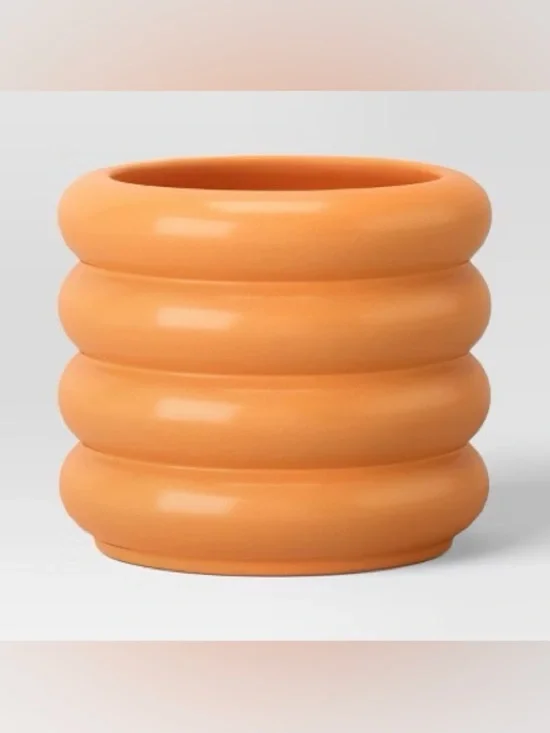 Small Bubble Ribbed Planter- Warm Orange