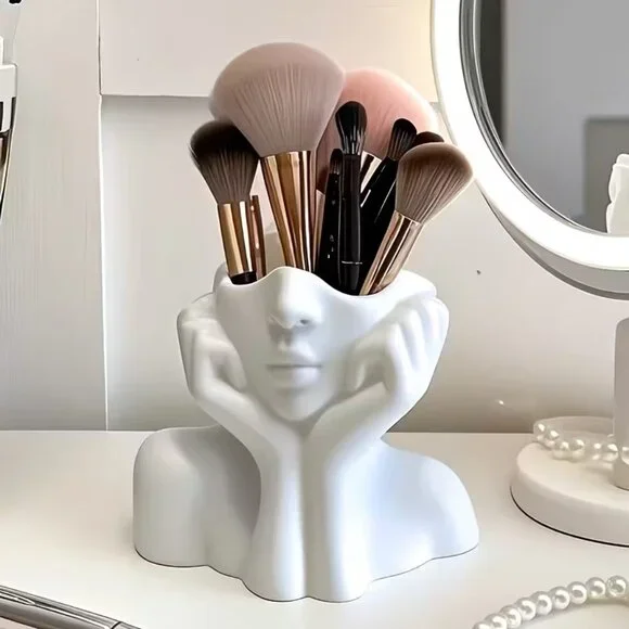 Half Face‎ (White) Open Top Makeup Brush Holder (BRAND-NEW & SO CUTE!)