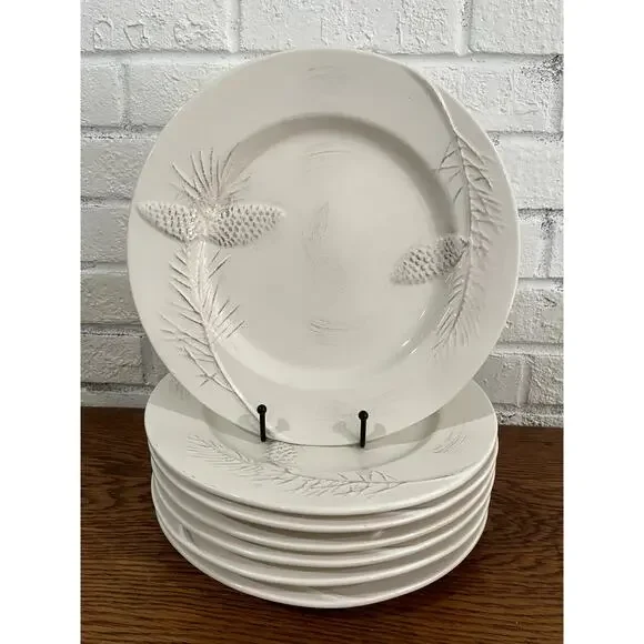 Holiday 2010 Birchwood Chalet Pinecone Dinner Plates Set of 7 Stoneware Target