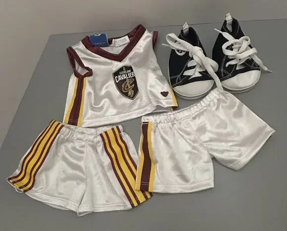 Build A Bear NBA Cleveland Cavaliers White Jersey and 2 Shorts and Shoes
