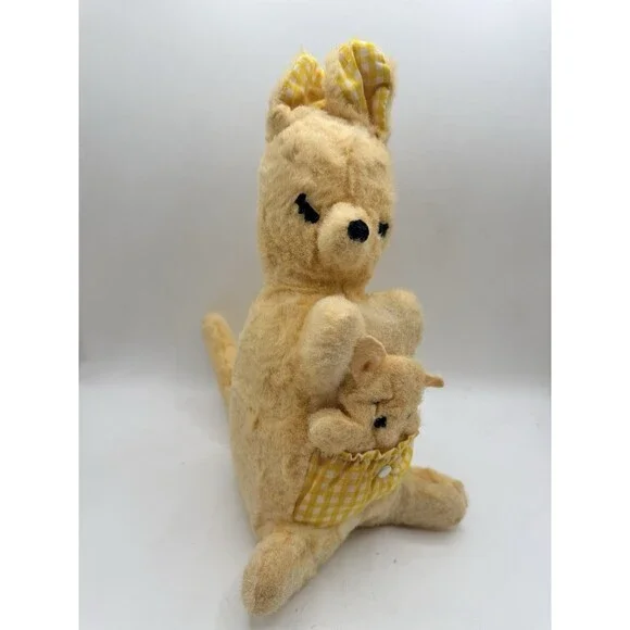 Vintage 12” Eden Toy Yellow Plus Kangaroo Mom & Removable Button Joey In Pocket
