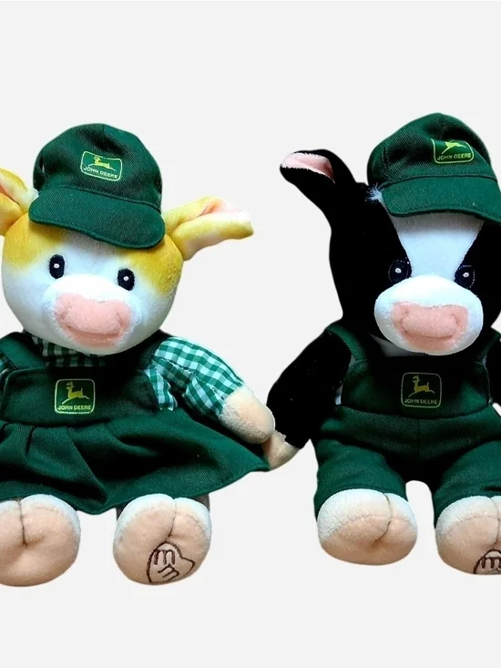 Mary's Moo-Moos John Deere Plush Cow Pair in Green Overalls