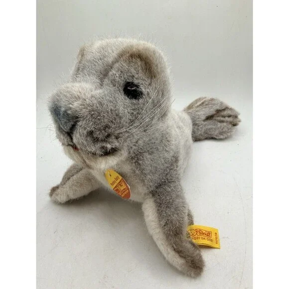 Steiff 12” Robby Baby Squeaker Plush Toy Gray Seal w/ Tag 1178/14