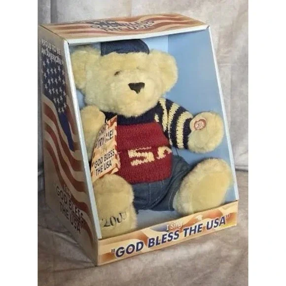 Dan-Dee 4th Of July Plush Singing Teddy Bear God Bless the USA 2003
