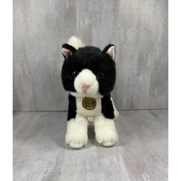 Aurora Miyoni Tuxedo Cat Plush Stuffed Animal Black White Realistic 10 Inch