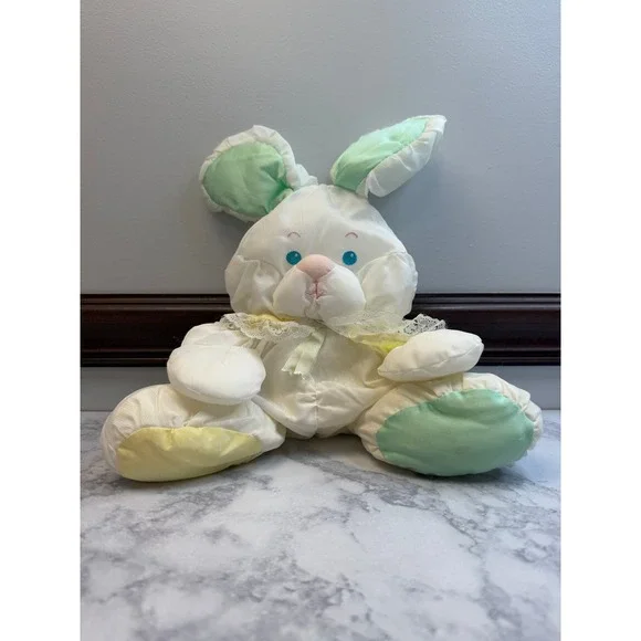 Vintage Fisher Price Puffalump Bunny Rabbit Plush 1988 White Pastel Green 1359