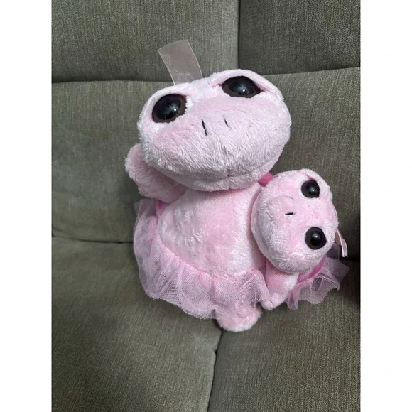 Pink Mama Turtle With Baby Plush Pink Shell & Tutu & Bow Toy Doll Plush  Unipak
