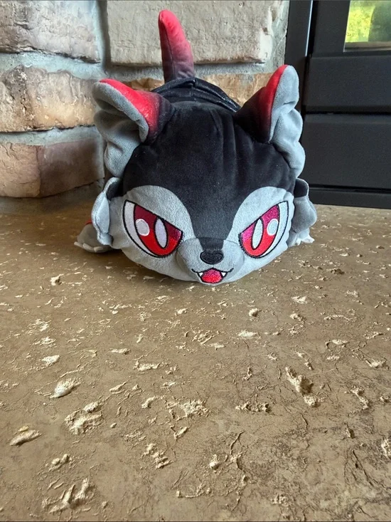 Aphmau MeeMeow WereWolf Plush Animal — Black, Gray & Red Accent