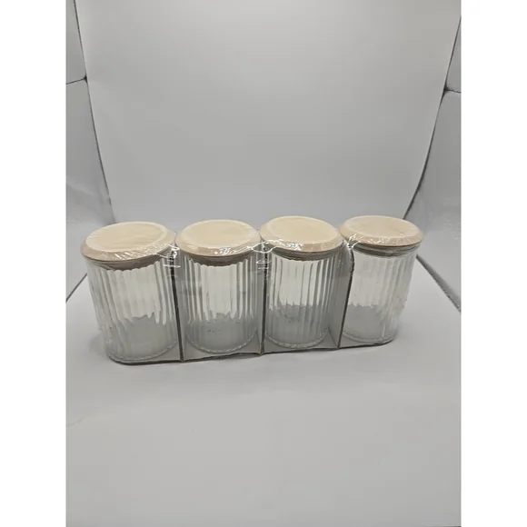 Set of 4 Target Bullseye Small Clear Glass Storage Jars with‎ Lids 7.4 Oz.
